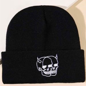 DOUBLE DEVIL Black Beanie Ski Cap - GOTH UNISEX